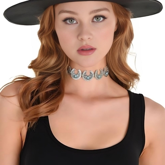 Western Silver and Turquoise Choker Necklace NWT - Picture 4 of 4